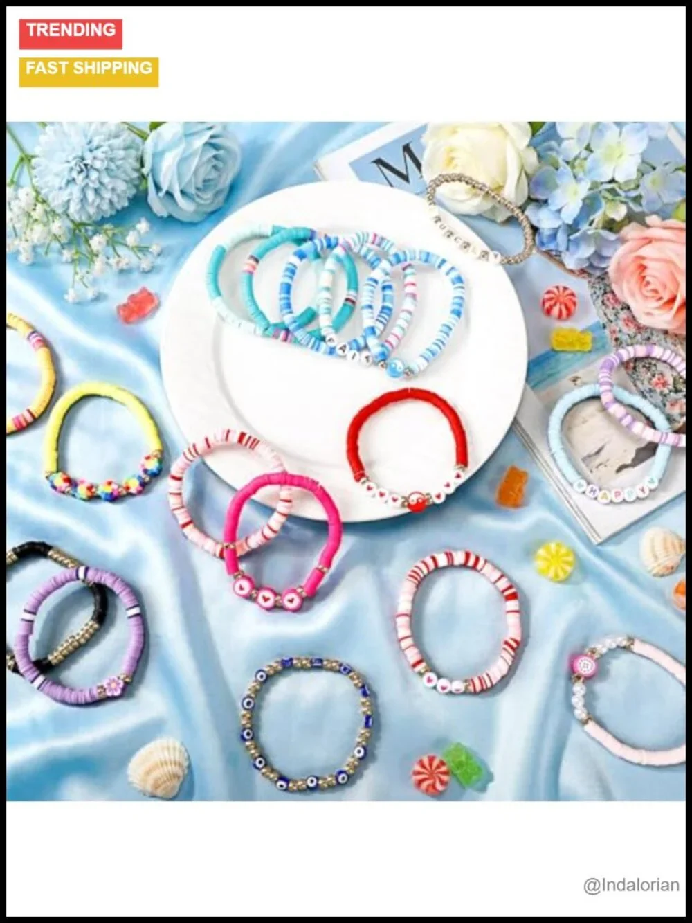 100 Pcs Preppy Friendship Bracelets Clay Acrylic Stretch Stackable